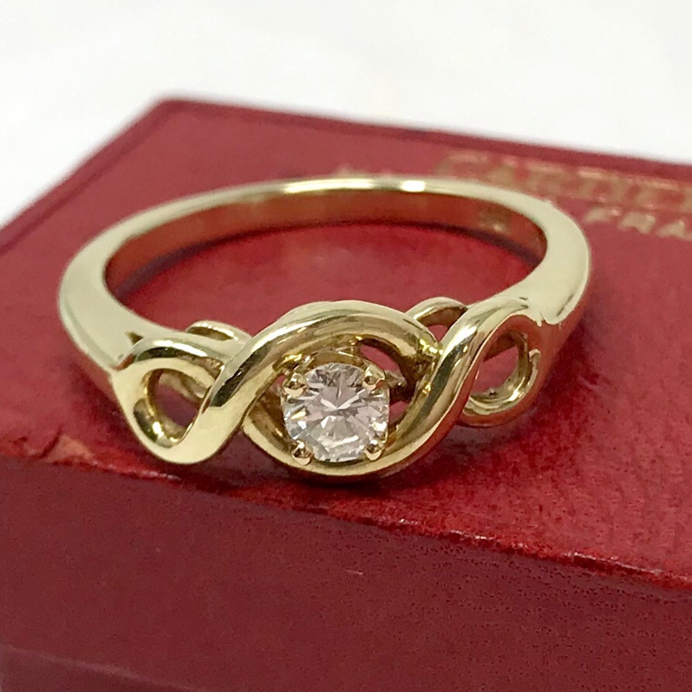 Vintage Cartier Custom Design Diamond Solitaire 18k Yellow Gold Ring w/ Box
